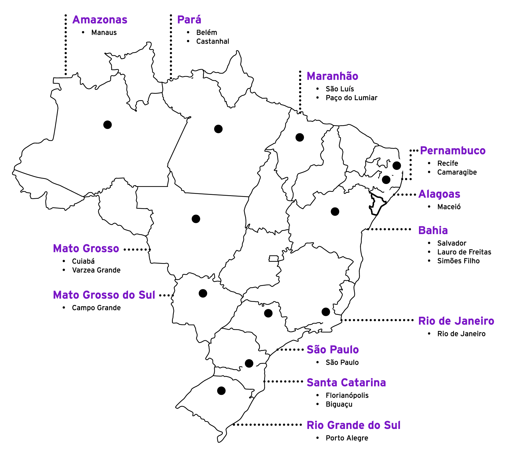 Mapa exibindo os municípios
